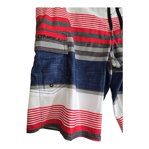 O'Neill Red White and Blue Board Shorts Trunks 32  10" Ins. Swim Beach Vacation - Picture 3 of 7